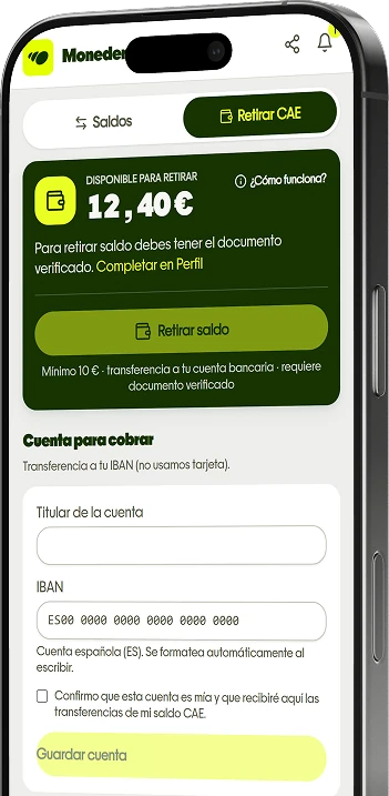 Pantalla del monedero de La Rueda con el saldo del Bono Energético disponible para retirar